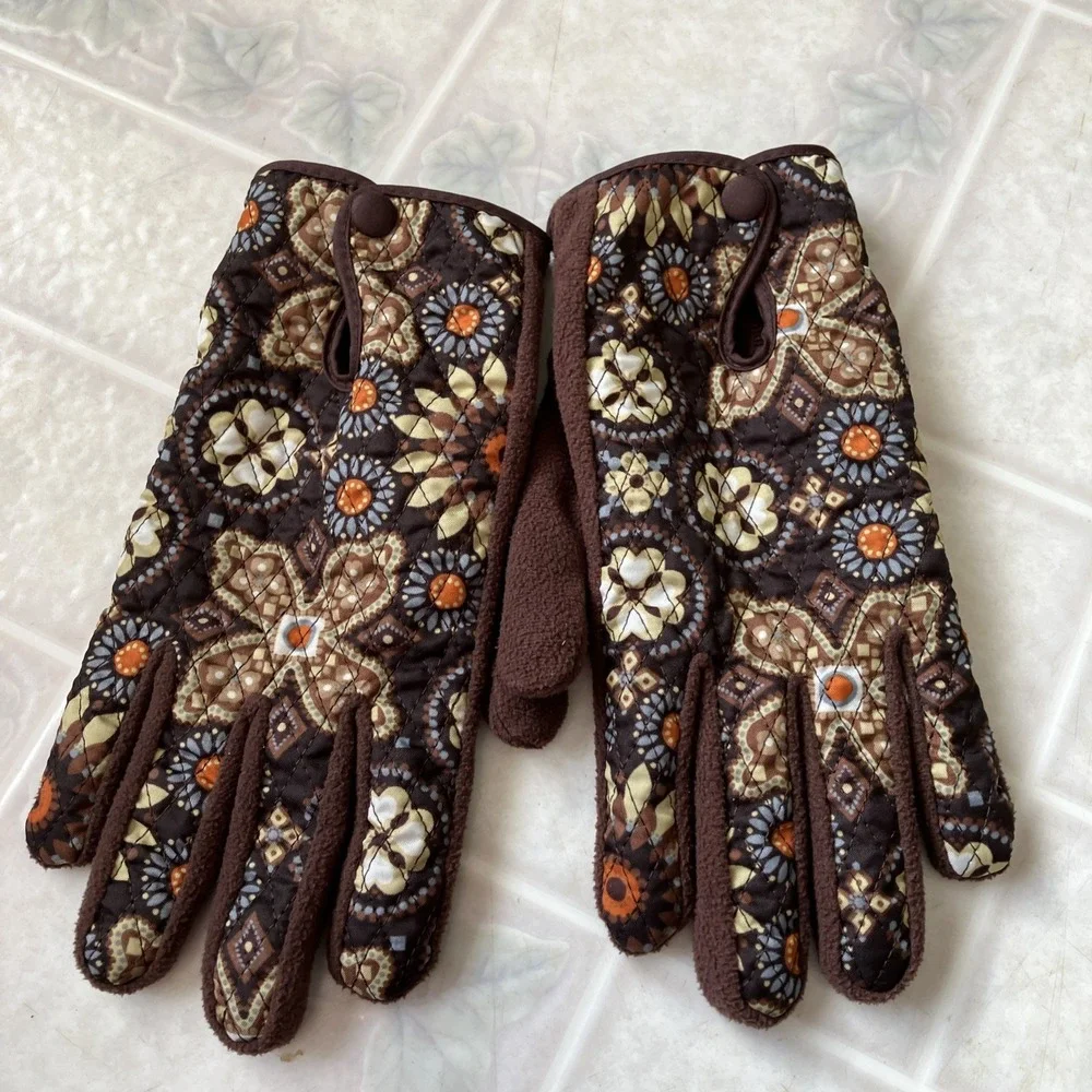 Vera Bradley Fleece Gloves‎ Brown  Floral Pattern Size Small /  Medium